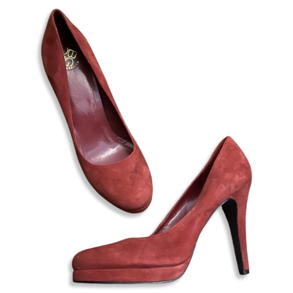 BCBG Leather Suede Pump Round Toe Heels Red pl-jalin size 8